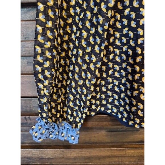 Boden Floral Blouse Top Womens Size 6 Navy Yellow Sheer Sleeves Ruffle - Picture 2 of 11